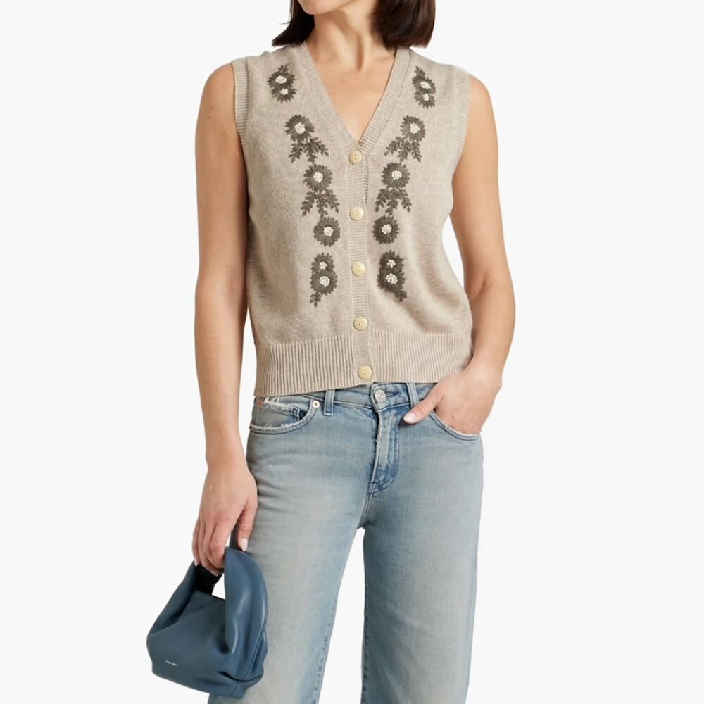 Alex Mill Becca Vest Embroidered Flowers Sz XS NWT